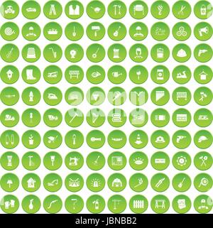 100 tools icons set green circle isolated on white background vector illustration Stock Vector