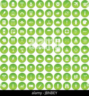100 utensil icons set green circle isolated on white background vector illustration Stock Vector