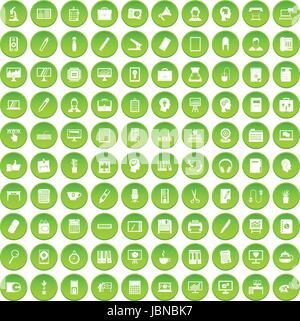 100 work icons set green circle isolated on white background vector illustration Stock Vector
