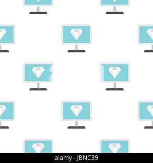 Computer monitor with a diamond pattern seamless background in flat style repeat vector illustration Stock Vector