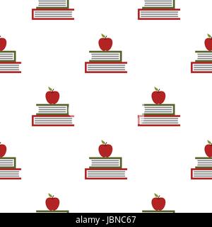Two books with red apple pattern seamless background in flat style repeat vector illustration Stock Vector