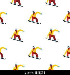 Snowboarder on the snowboard deck pattern seamless background in flat style repeat vector illustration Stock Vector