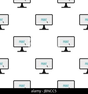 Print button on monitor pattern seamless background in flat style repeat vector illustration Stock Vector