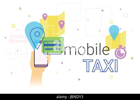 Mobile booking taxi cab on smartphone concept illustration Stock Vector