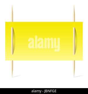 Blank banner with yellow paper on toothpicks. Illustration on white background Stock Photo