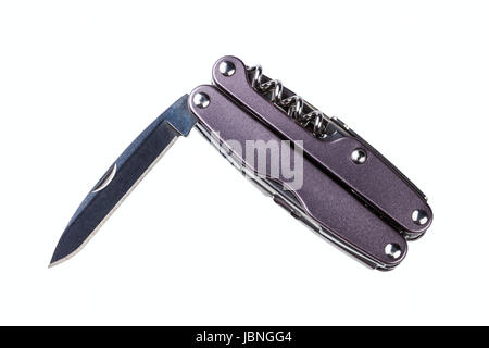steel folding multitool isolated on a white background Stock Photo