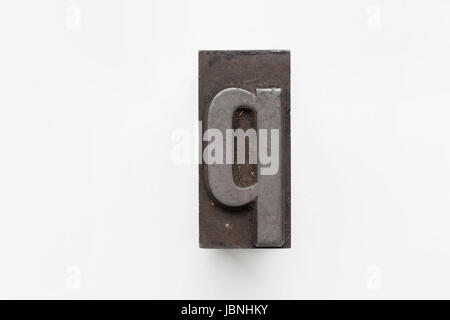 Old letterpress letter p q printing block isolated on a white background Stock Photo