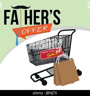 Fathers Day Sale Promotion Background. banner decorated with Shopping Cart and paper bag, vector illustration. Stock Vector