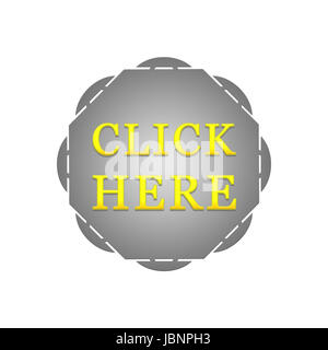 Grey button click here - octagon. Button shape Stock Photo