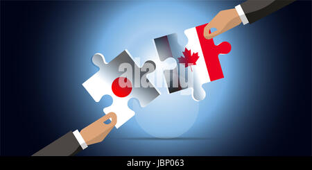 Business and politic relationships between Japan and Canada in a jigsaw