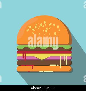 Hamburger isolated flat style, Hamburger icon isolated on background, Hamburger on a light Background, vector illustration. Stock Vector
