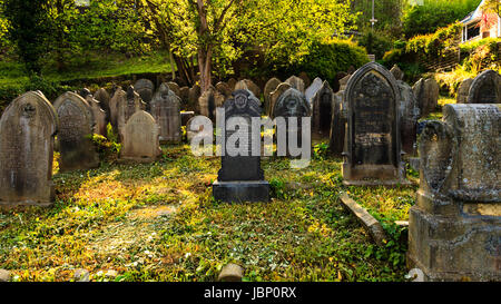 A graveyard on the valley side above Hebden Bridge, Calderdale,  West Yorkshire, Englan, UK Stock Photo