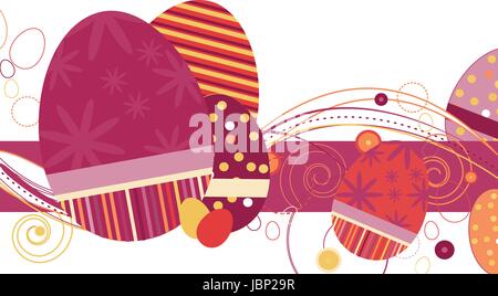Easter Eggs in Red Grape tones with abstract design on a white background Stock Vector