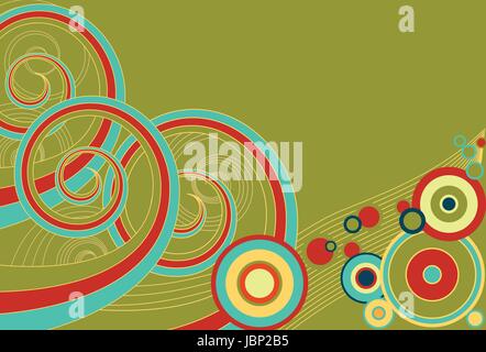 Retro Spirals-Funky retro background of multi-colored spirals and colors. Stock Vector
