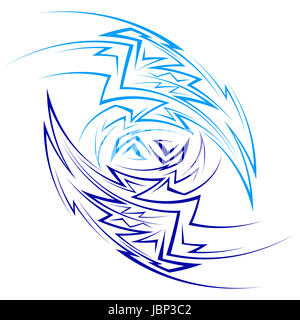 Abstract pattern made of curved sharp lines consisting of two parts in light and dark blue colors Stock Photo