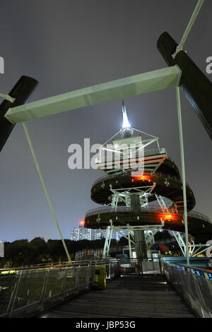 Spiral Lookout Tower in Hong Kong at night Stock Photo