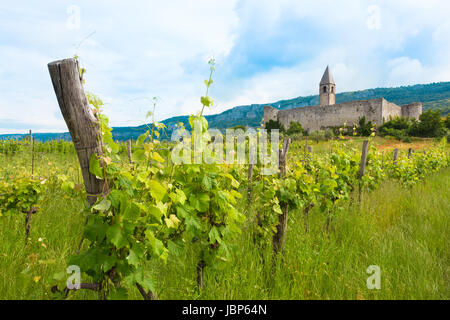 Church of the Holy Trinity, which contains famos late-medieval Danse Macabre fresco. Slovenia, Europe. Stock Photo