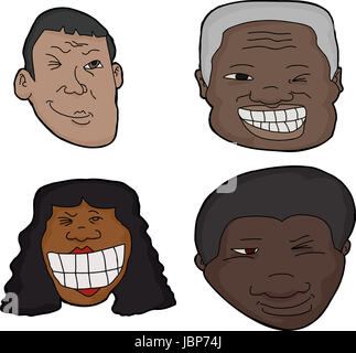 Group of isolated Hispanic and African winking faces Stock Photo