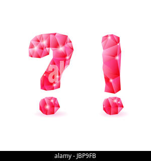 Shiny ruby polygonal font. Crystal style question and exclamation marks Stock Photo