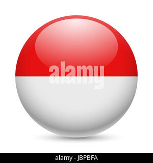 Flag of Indonesia as round glossy icon. Button with Indonesian flag Stock Photo
