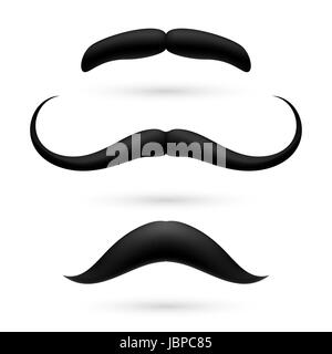 A set of three black wax mustache on white. Stock Photo