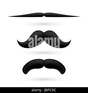 A set of three black wax moustache on white background. Stock Photo