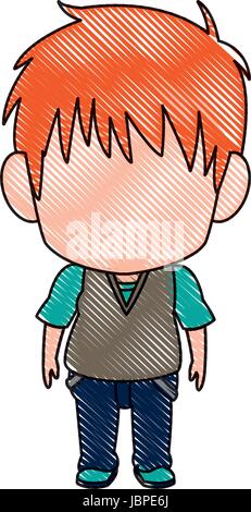 cute little boy anime faceless color image Stock Vector