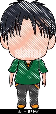 cute little boy anime faceless color image Stock Vector