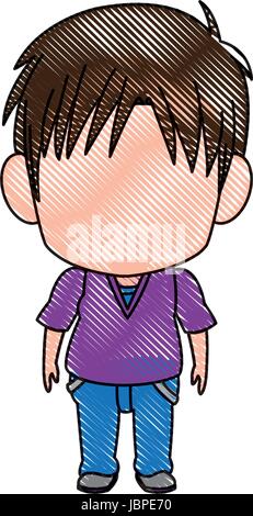 cute little boy anime faceless color image Stock Vector