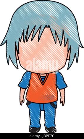 cute little boy anime faceless color image Stock Vector