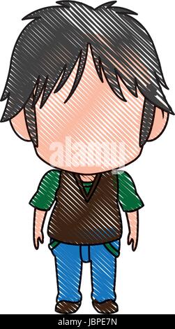 cute little boy anime faceless color image Stock Vector