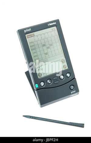 Pilot 1000 PDA released 1996 by Palm Inc subsidiary or U.S. Robotics  with stylus Palm Pilot aka PalmPilot aka Palm-Pilot Stock Photo