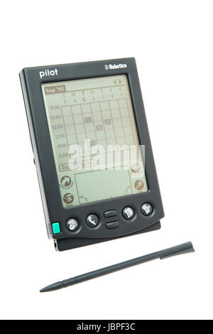 Pilot 1000 PDA released 1996 by Palm Inc subsidiary or U.S. Robotics  with stylus Palm Pilot aka PalmPilot aka Palm-Pilot Stock Photo