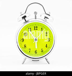 Alarm clock on white background. Showing time five minutes before six Stock Photo