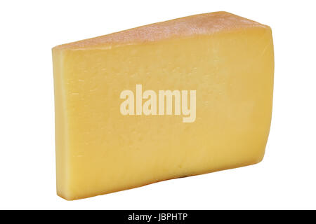 Käse Bergkäse aus der Schweiz oder Österreich, isoliert vor einem weissen Hintergrund Stock Photo