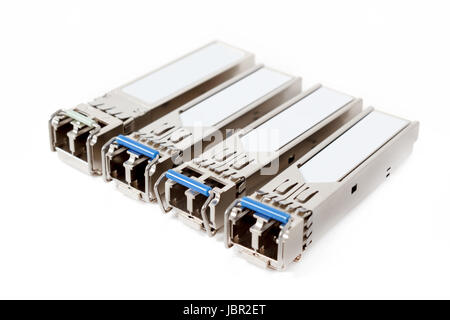 Optical gigabit sfp modules for network switch isolated on the white background Stock Photo