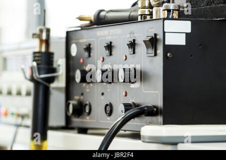Modern fiber optic testing equipment - analyzer on white background Stock Photo