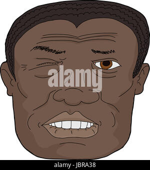 Close up of adult African man biting lip  on white background Stock Photo