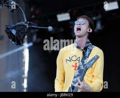 Prague, Czech Republic. 11th June, 2017. American rapper and actor Colson Baker, better known by his stage names MGK and Machine Gun Kelly performs within Aerodrome festival in Prague, Czech Republic, June 11, 2017. Credit: Ondrej Deml/CTK Photo/Alamy Live News Stock Photo