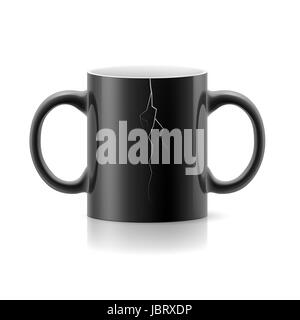 Black cracked cup with two handles on a white background Stock Photo