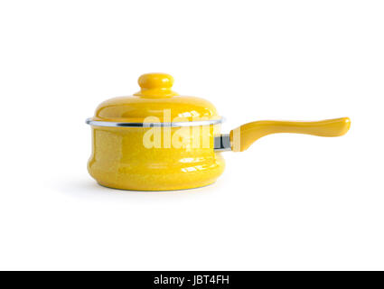 New yellow saucepan on white background. Clipping path is included Stock Photo