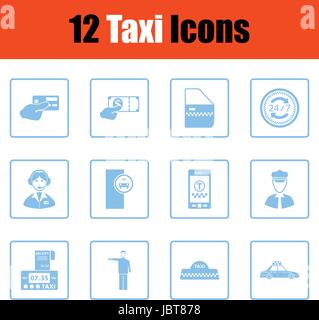 Set of taxy icons. Blue frame design. Vector illustration. Stock Vector
