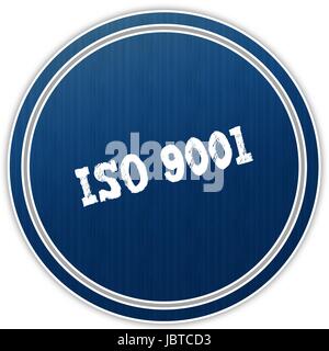 ISO 9001 distressed text on blue round badge. Illustration Stock Photo
