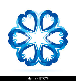 Abstract blue form in blue shades on white background. Flower or snowflake pattern Stock Photo