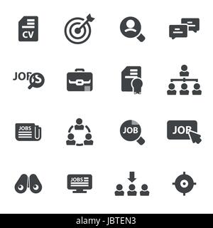 Vector black job search icons set on white background Stock Vector