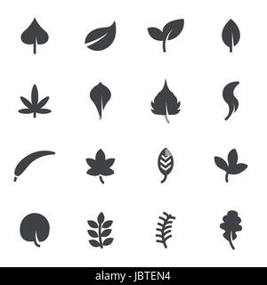 Vector black leaf icons set on white background Stock Vector
