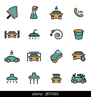 Vector flat car wash icons set on white background Stock Vector