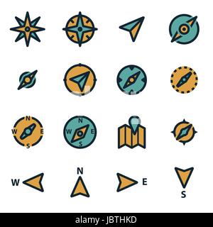 Vector flat compass icons set on white background Stock Vector