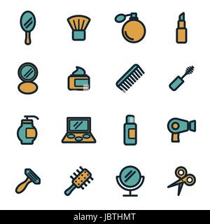 Vector flat cosmetics icons set on white background Stock Vector