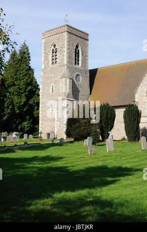 St Peters Church, Lilley, Hertfordshire, has a porch under the south west tower which is lined with red brick. Stock Photo